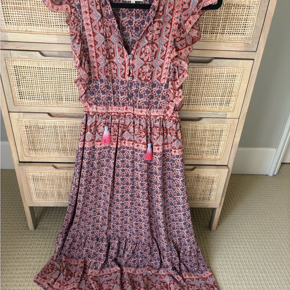 Sea New York Pink and teal Printed Ruffle Maxi Dress